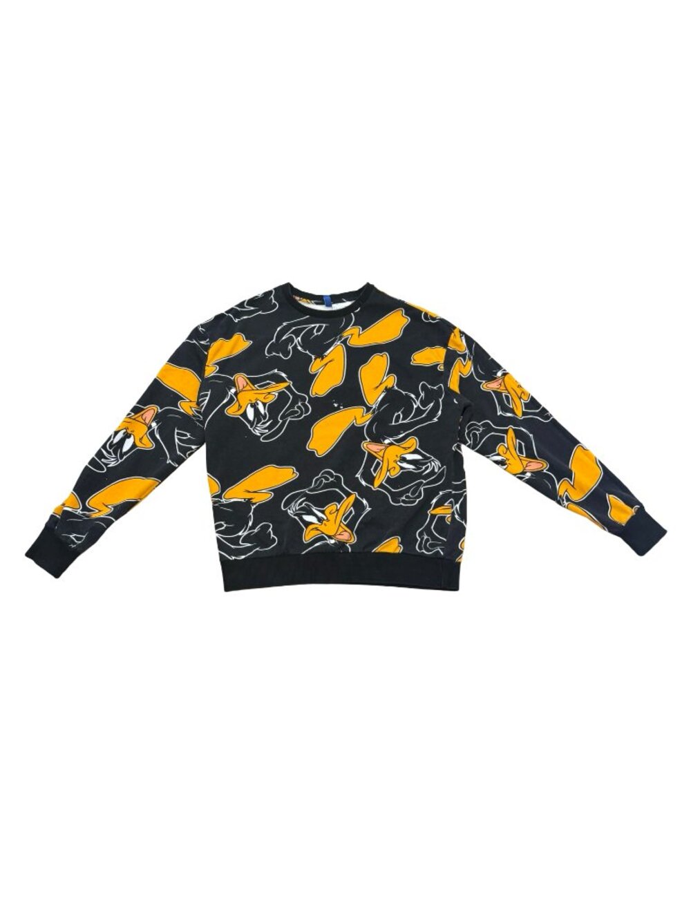 Men’s Daffy Duck All Over Print Looney Tunes Sweatshirt Black Graphic Crewneck